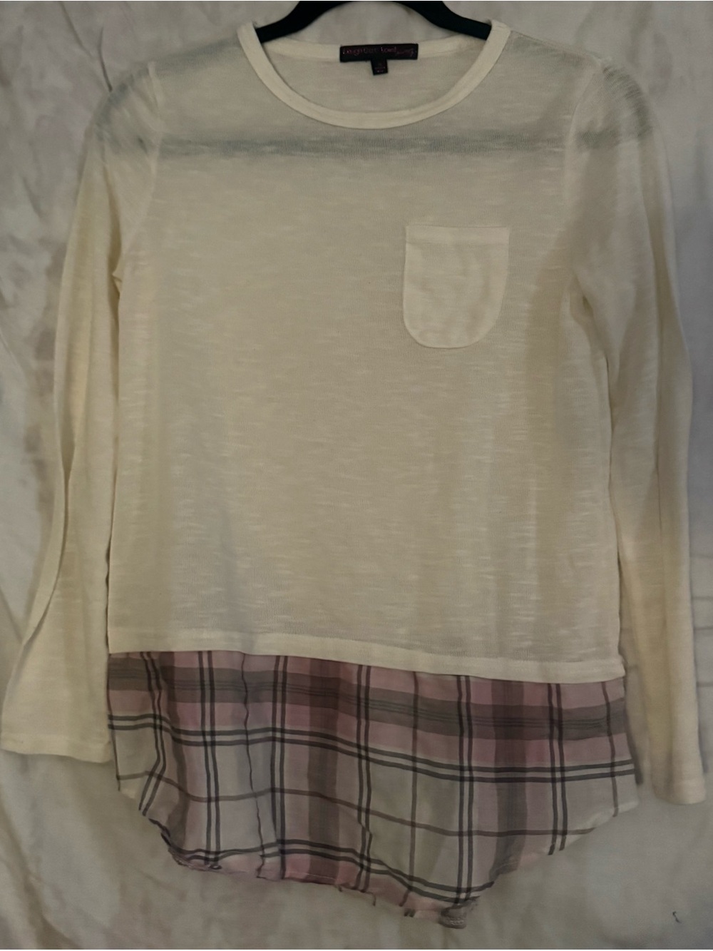 Girls' Laugh Out Loud, Justly Cream Layered Top with Pink Plaid Hem